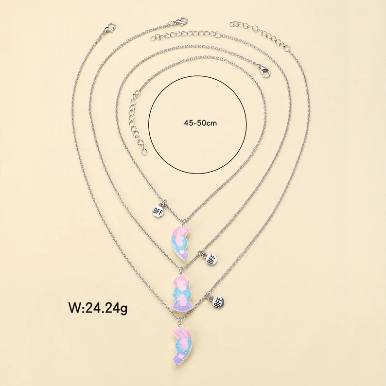 Lot de 3 Colliers D'amitié Aimantés - Coeur Licorne Paillettes - BFF - Best Friends Forever - Amitié - Pendentif Aimanté - Mignon