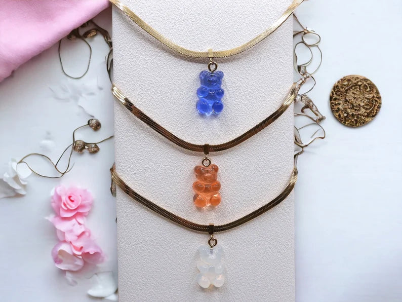 Collier Ourson Bonbon Translucide - Acier Inoxydable Doré