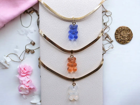 Collier Ourson Bonbon Translucide - Acier Inoxydable Doré