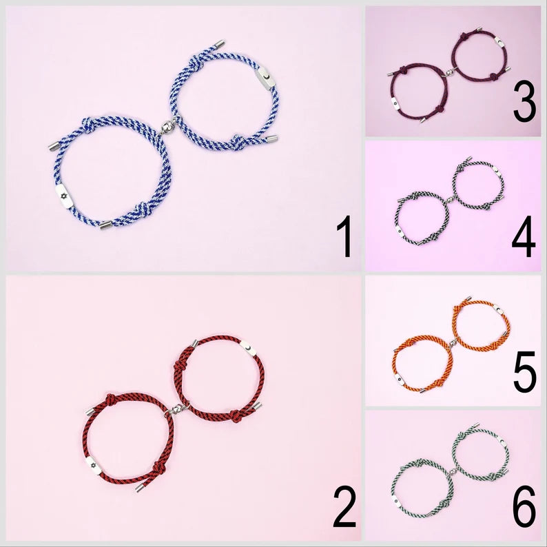 Lot de 2 Bracelets D'amitié Cordon Réglable - Lune Soleil - BFF - Best Friends Forever - Pendentif Aimanté Boule - Amoureux Couple