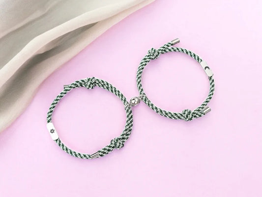 Lot de 2 Bracelets D'amitié Cordon Réglable - Lune Soleil - BFF - Best Friends Forever - Pendentif Aimanté Boule - Amoureux Couple