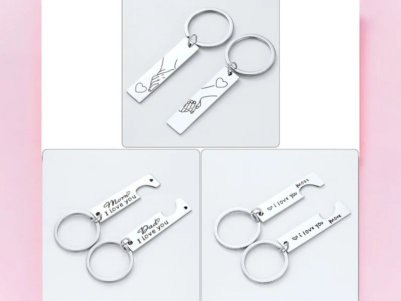 Porte Clés - Séparé en deux à partager - Acier Inoxydable - Message - Parents Maman Papa | Amoureux - Meilleurs Amis - Pendentif Sac - Best Friends