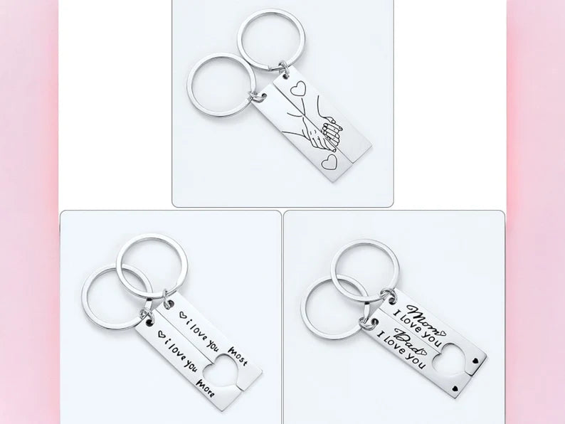 Porte Clés - Séparé en deux à partager - Acier Inoxydable - Message - Parents Maman Papa | Amoureux - Meilleurs Amis - Pendentif Sac - Best Friends