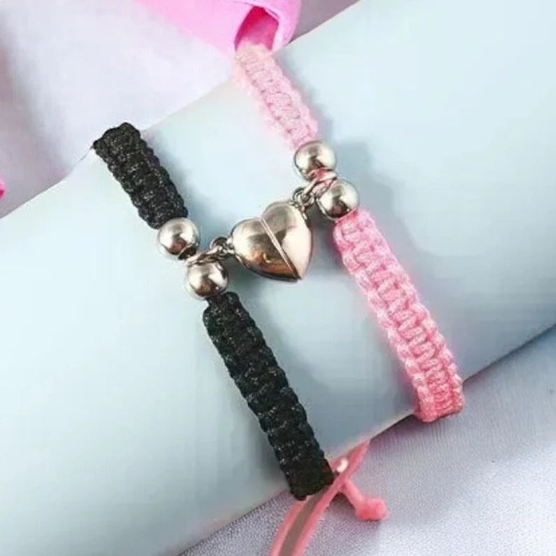 Lot de 2 Bracelets D'amitié Cordon Tressé Réglable avec Carte -  Coeur Aimanté - BFF - Best Friends Forever - Amoureux Couple Amitié