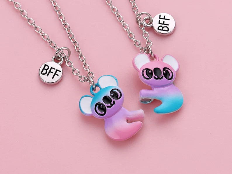 CHILD - Set of 2 Cute Candy Color Koala Friendship Necklaces - BFF Best Friends Forever - Fantasy - Magnetic Pendant