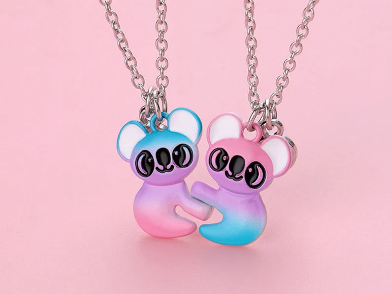 CHILD - Set of 2 Cute Candy Color Koala Friendship Necklaces - BFF Best Friends Forever - Fantasy - Magnetic Pendant