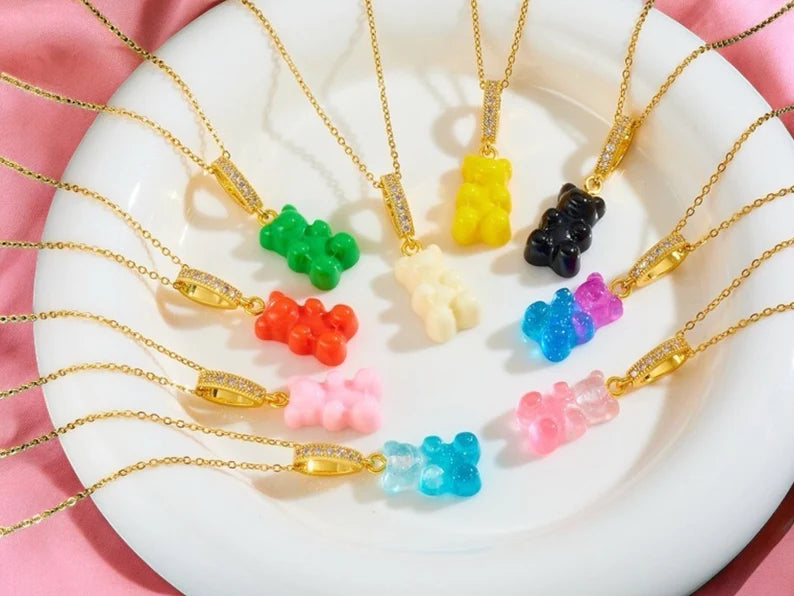 Collier Ourson Bonbon Translucide ou Opaque - Acier Inoxydable Doré Zircon