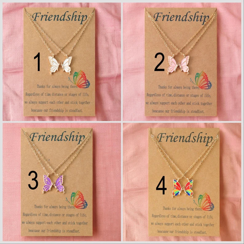 Set of 2 Butterfly Friendship Necklaces - BFF Best Friends Forever - Fantasy - Gold or Silver Pendant