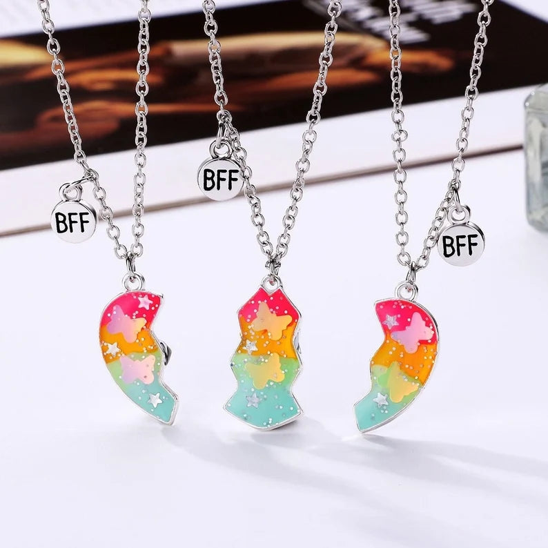 Lot de 3 Colliers D'amitié Aimanté - Coeur Dauphin Papillon - BFF - Best Friends Forever - A Partager - Mignon - Amitié