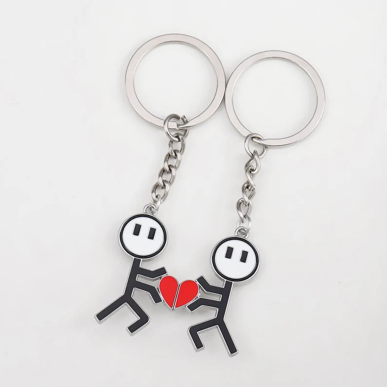 Bag Charm Keychain Little Men with Heart BFF Best Friends