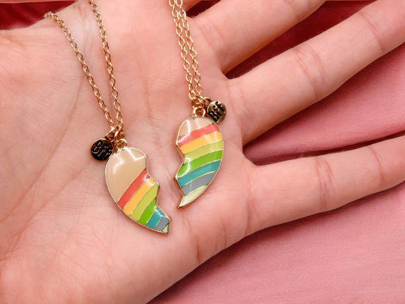Lot de 2 Colliers D'amitié - Coeur Arc en ciel - BFF - Best Friends Forever - Amitié - Mignon