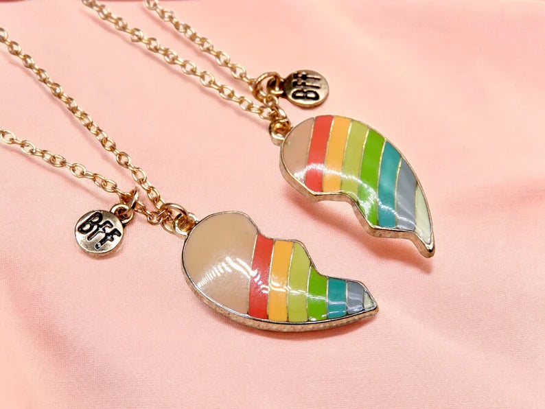 Lot de 2 Colliers D'amitié - Coeur Arc en ciel - BFF - Best Friends Forever - Amitié - Mignon
