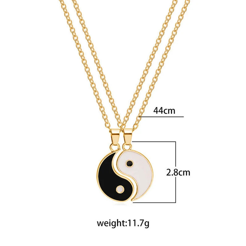 Set of 2 Friendship Necklace Chains - Ying Yang - BFF Best Friends Forever - Pendant - Couple Lovers - Silver or Gold