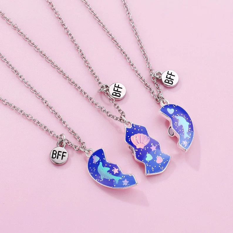 Lot de 3 Colliers D'amitié Aimanté - Coeur Dauphin Papillon - BFF - Best Friends Forever - A Partager - Mignon - Amitié