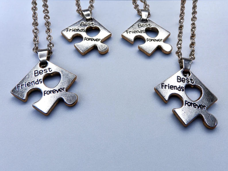 Lot de 4 Colliers D'amitié - Puzzle Coeur - BFF - Best Friends Forever - Amitié - Pendentif et Chaine Argenté