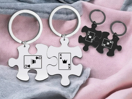 Porte Clés - Puzzle - Roi Reine - À Partager - Amoureux Couple Amitié - Pendentif Sac - BFF - Best Friends Forever - Acier Inoxydable