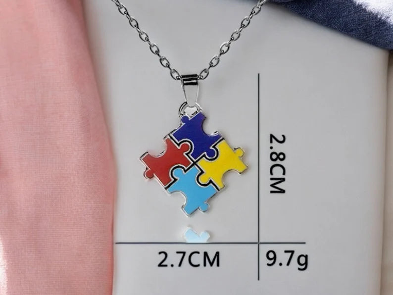 Collier Pendentif Puzzle 4 Pièces - Couleurs - Mignon - Alliage Cuivre