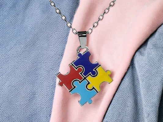 Collier Pendentif Puzzle 4 Pièces - Couleurs - Mignon - Alliage Cuivre