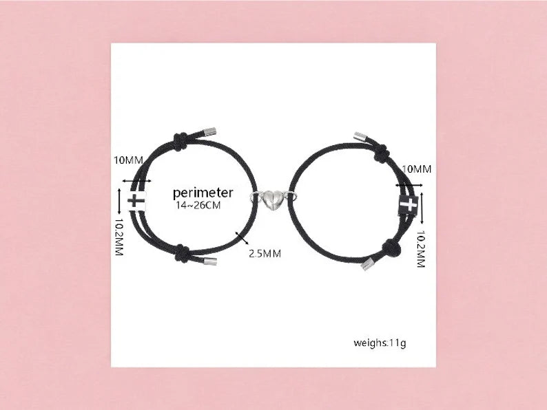 Lot de 2 Bracelets D'amitié Cordon Réglable - Croix - Best Friends Forever - BFF - Pendentif Aimanté Coeur - Amoureux Couple Amitié