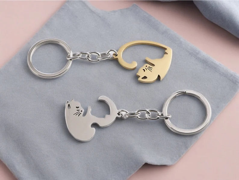 Lot de 2 Porte Clés - Chats Entrelacés - BFF - Best Friends Forever - Amoureux Couple Amitié - Pendentif de Sac