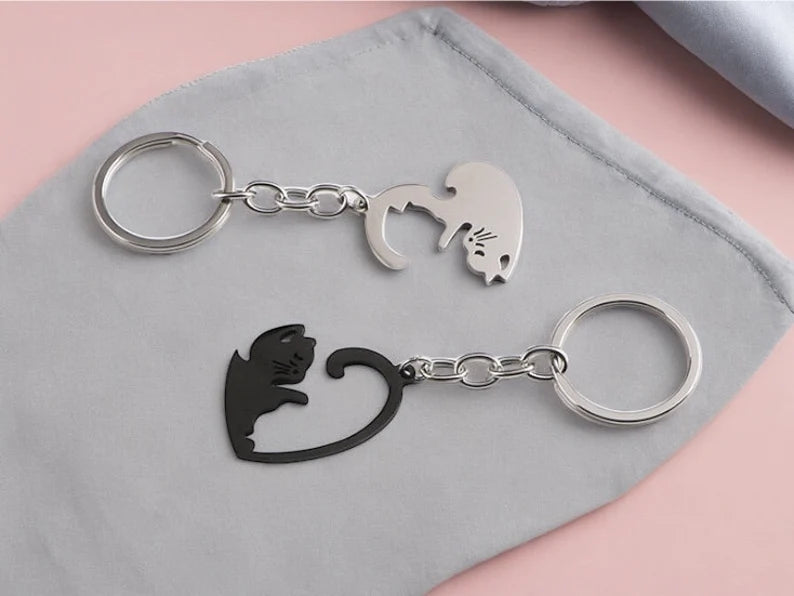 Lot de 2 Porte Clés - Chats Entrelacés - BFF - Best Friends Forever - Amoureux Couple Amitié - Pendentif de Sac