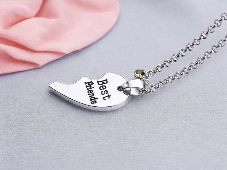 Lot de 2 Colliers D'amitié - Coeur - BFF - Best Friends Forever - Amitié - Strass - Pendentif et Chaine Argenté