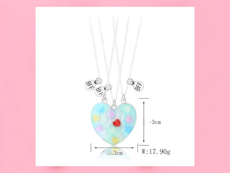 Lot de 3 Colliers D'amitié Aimantés - Coeur Paillettes Smiley - BFF - Best Friends Forever - Amitié - A Partager - Mignon