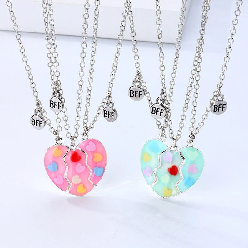 Lot de 3 Colliers D'amitié Aimantés - Coeur Paillettes Smiley - BFF - Best Friends Forever - Amitié - A Partager - Mignon