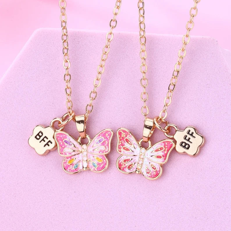Lot de 2 Colliers D'amitié - BFF - Best Friends Forever - Fantaisie - Pendentif Papillon Doré - Amitié - Mignon