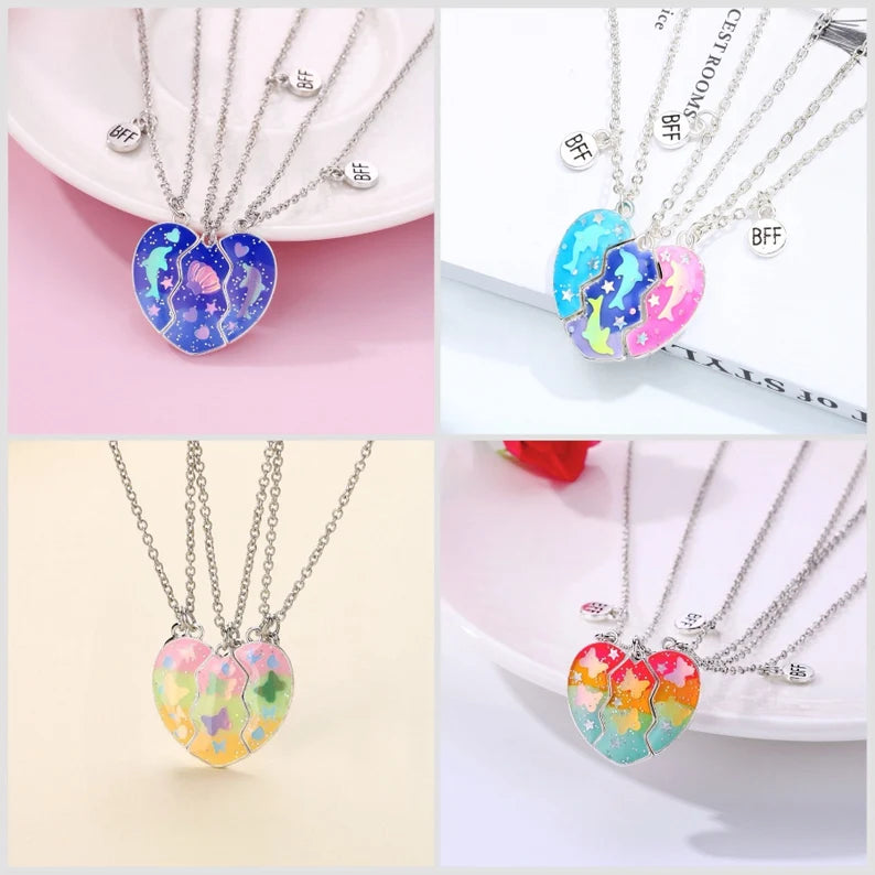 Lot de 3 Colliers D'amitié Aimanté - Coeur Dauphin Papillon - BFF - Best Friends Forever - A Partager - Mignon - Amitié