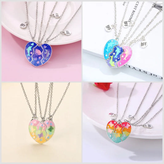 Lot de 3 Colliers D'amitié Aimanté - Coeur Dauphin Papillon - BFF - Best Friends Forever - A Partager - Mignon - Amitié