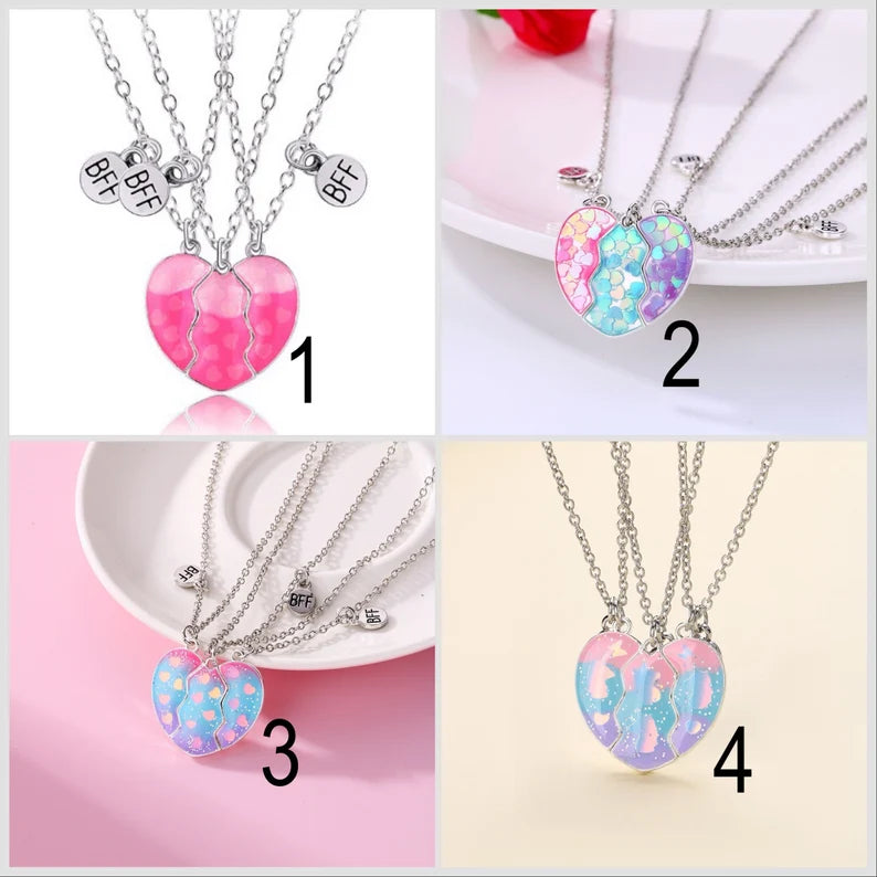 Lot de 3 Colliers D'amitié Aimantés - Coeur Licorne Paillettes - BFF - Best Friends Forever - Amitié - Pendentif Aimanté - Mignon