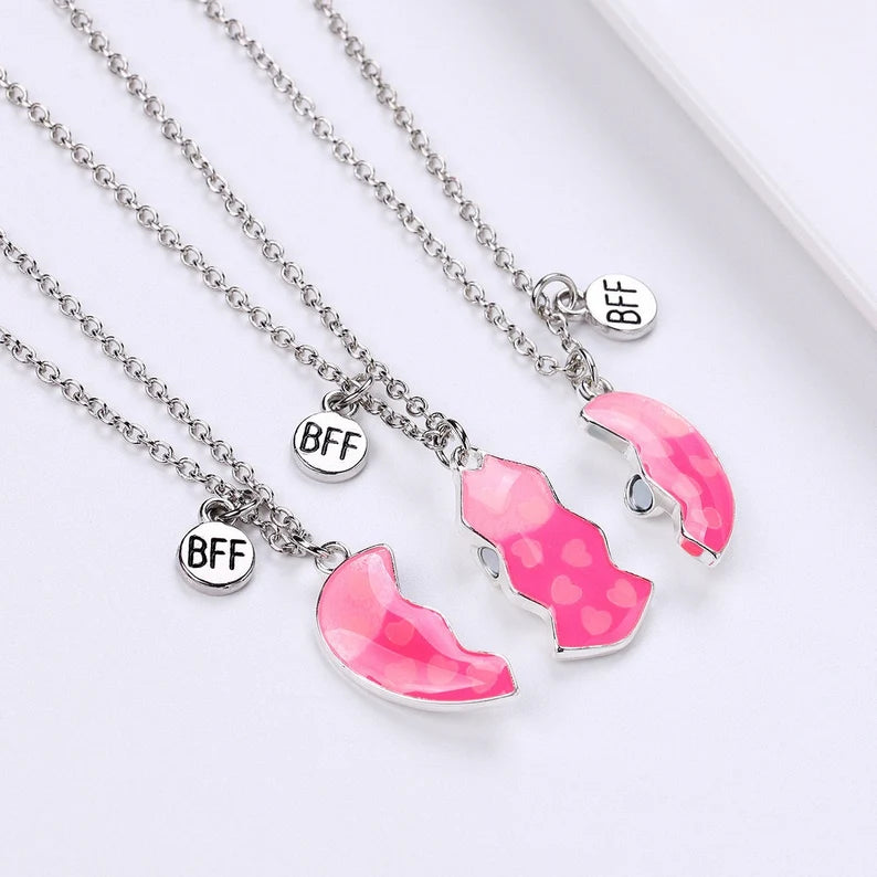 Lot de 3 Colliers D'amitié Aimantés - Coeur Licorne Paillettes - BFF - Best Friends Forever - Amitié - Pendentif Aimanté - Mignon