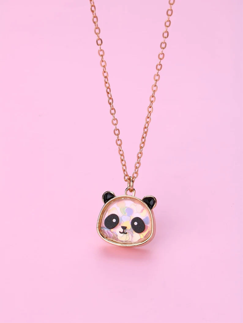 Collier Panda - Grenouille - Vache - Mignon - Pendentif intérieur Paillettes Etoile Coeur Perles Phosphorescent