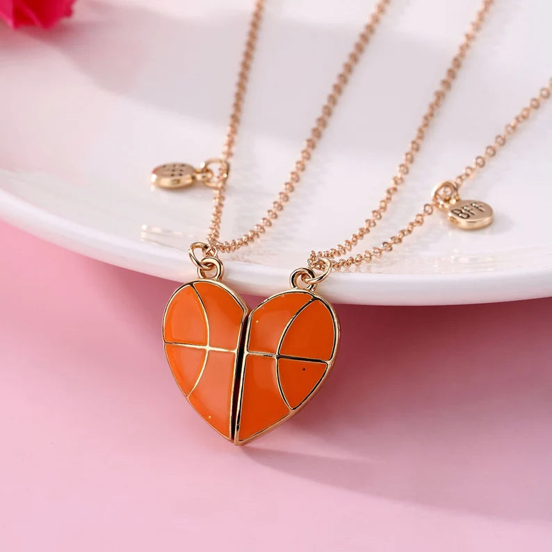 Lot de 2 Colliers D'amitié Aimanté - Coeur Ballon de Basket - BFF - Best Friends Forever - Pendentif Aimanté - Amoureux Couple Amitié