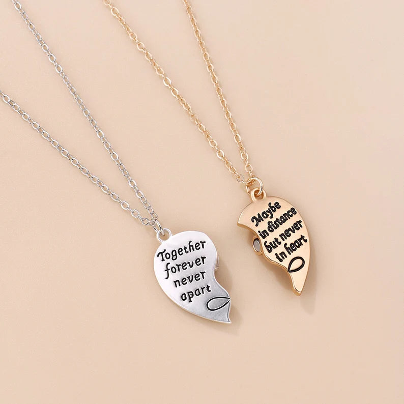 Set of 2 Friendship Necklaces Chains - Always Heart Set - BFF Best Friends Forever - Fantasy - Magnetic Pendant - Lovers Couple