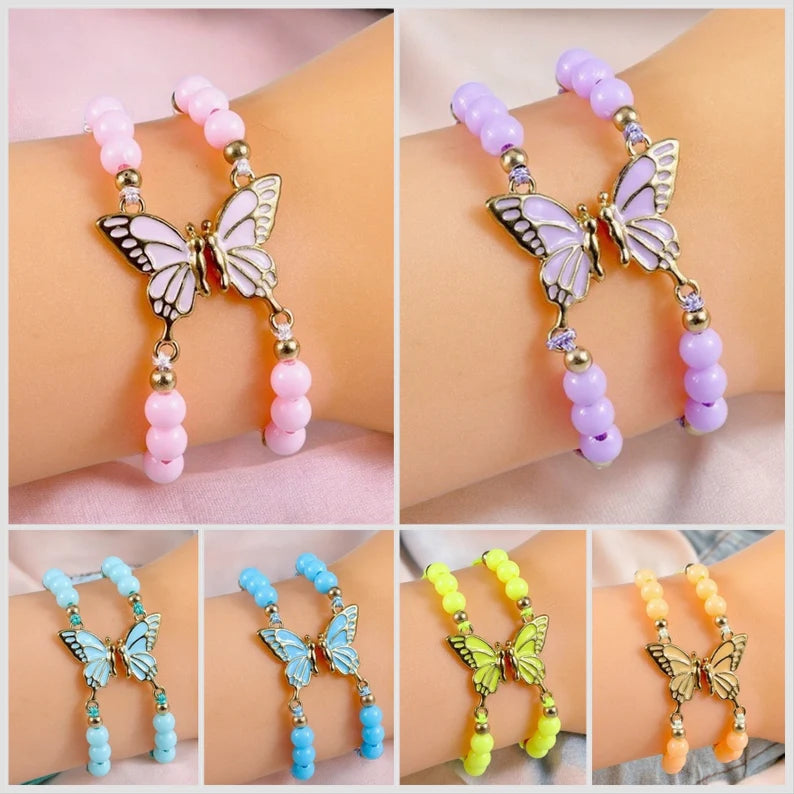 CHILD - Set of 2 Adjustable Butterfly Friendship Cord Bracelets - BFF Best Friends Forever - Fantasy - Pendant