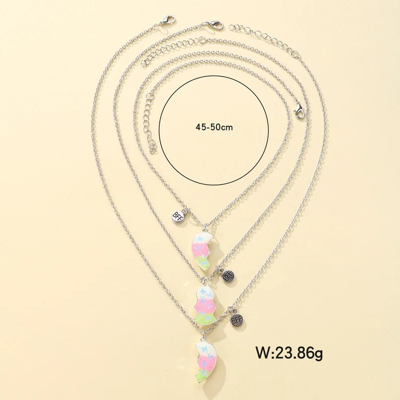 Lot de 3 Colliers D'amitié Aimanté - Coeur Papillon Paillettes - BFF - Best Friends Forever - Amitié - Pendentif Aimanté - Mignon
