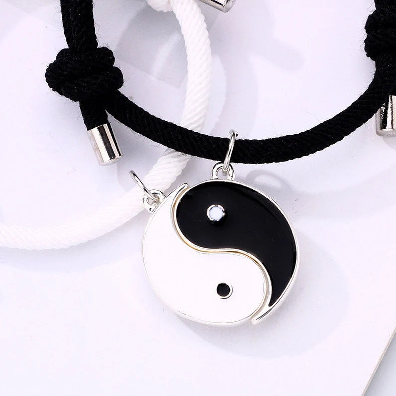 Lot de 2 Bracelets D'amitié Cordon Réglable - Ying Yang Aimanté - BFF - Best Friends Forever - Amoureux Couple Amitié