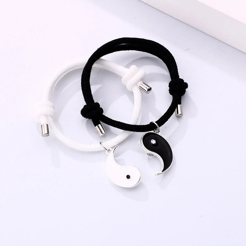 Lot de 2 Bracelets D'amitié Cordon Réglable - Ying Yang Aimanté - BFF - Best Friends Forever - Amoureux Couple Amitié