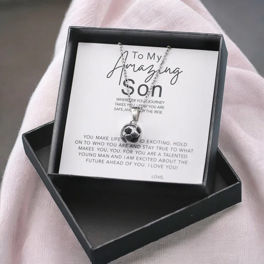 Chaine Ballon Football Avec Carte dans Boîte Cadeau - A mon Fils Incroyable - Famille Parents Enfant Garçon - Acier Inoxydable - Pendentif Ballon Père Fils Mère