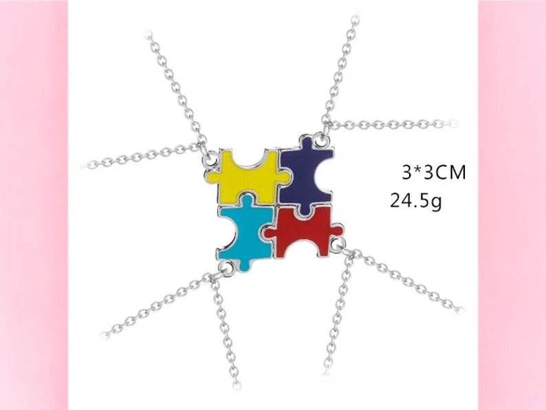 Lot de 4 Colliers D'amitié - Puzzle - BFF - Best Friends Forever - Amitié - Pendentif et Chaine Argenté À Partager