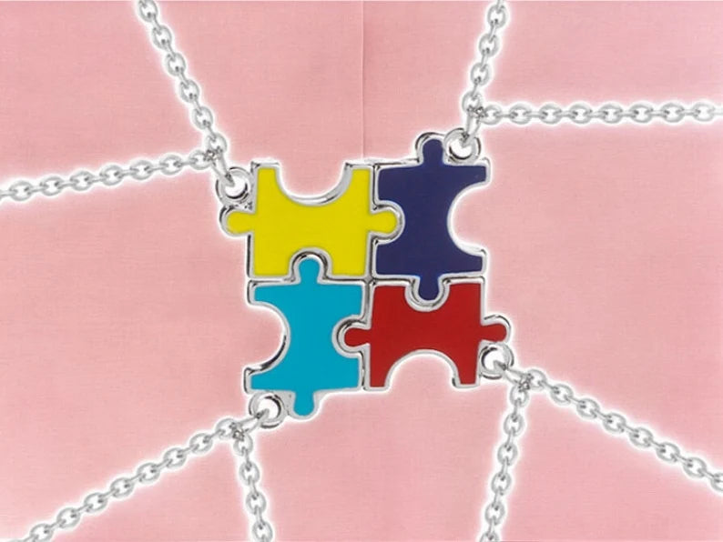 Lot de 4 Colliers D'amitié - Puzzle - BFF - Best Friends Forever - Amitié - Pendentif et Chaine Argenté À Partager