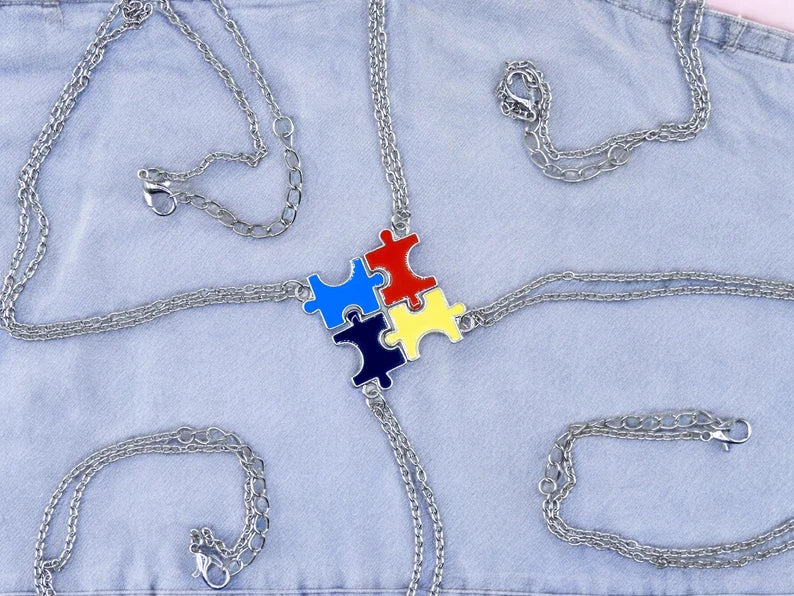 Lot de 4 Colliers D'amitié - Puzzle - BFF - Best Friends Forever - Amitié - Pendentif et Chaine Argenté À Partager