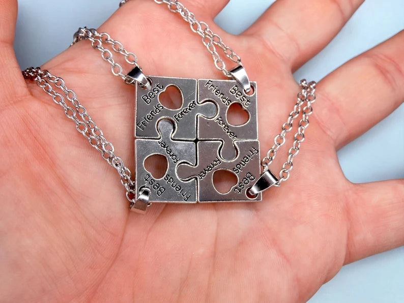 Lot de 4 Colliers D'amitié - Puzzle Coeur - BFF - Best Friends Forever - Amitié - Pendentif et Chaine Argenté
