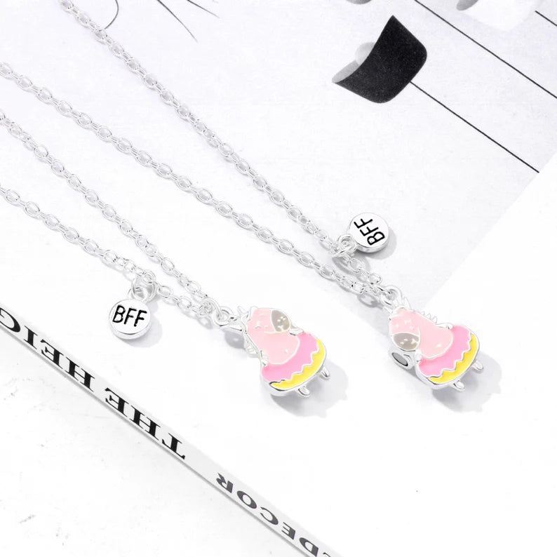 Lot de 2 Colliers D'amitié Aimanté -  Chevaux Bouée Donuts - BFF - Best Friends Forever - Fantaisie - Pendentif Aimanté - Amitié