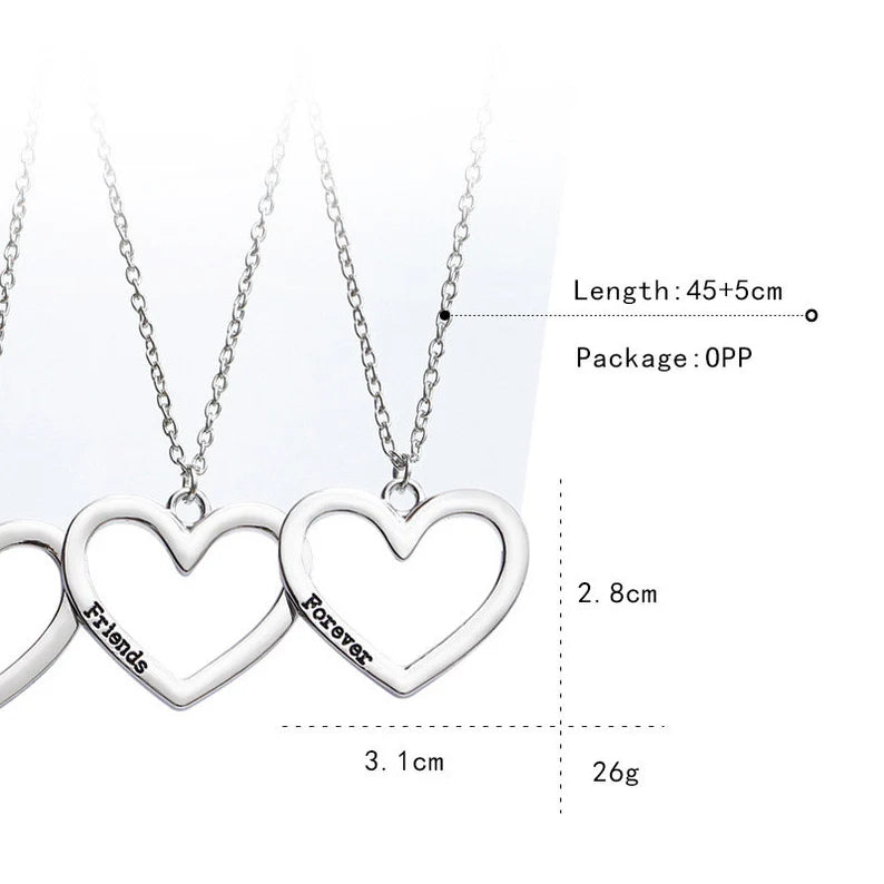 Lot de 3 Colliers D'amitié - Anneaux Coeurs - BFF - Best Friends Forever - Fantaisie - Pendentif et Chaine Argenté - Amitié