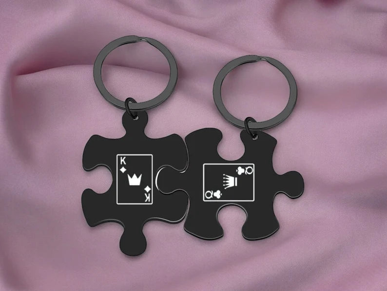 Porte Clés - Puzzle - Roi Reine - À Partager - Amoureux Couple Amitié - Pendentif Sac - BFF - Best Friends Forever - Acier Inoxydable