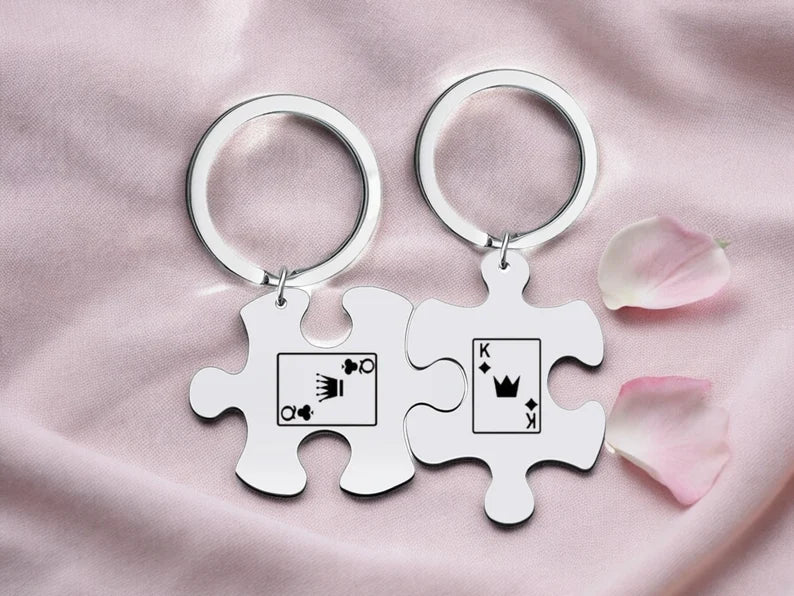 Porte Clés - Puzzle - Roi Reine - À Partager - Amoureux Couple Amitié - Pendentif Sac - BFF - Best Friends Forever - Acier Inoxydable