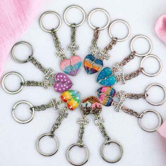 Porte Clés - Coeur Multicouleurs -  Séparé en deux à partager - Amoureux Couple Amitié - BFF - Best Friends Forever